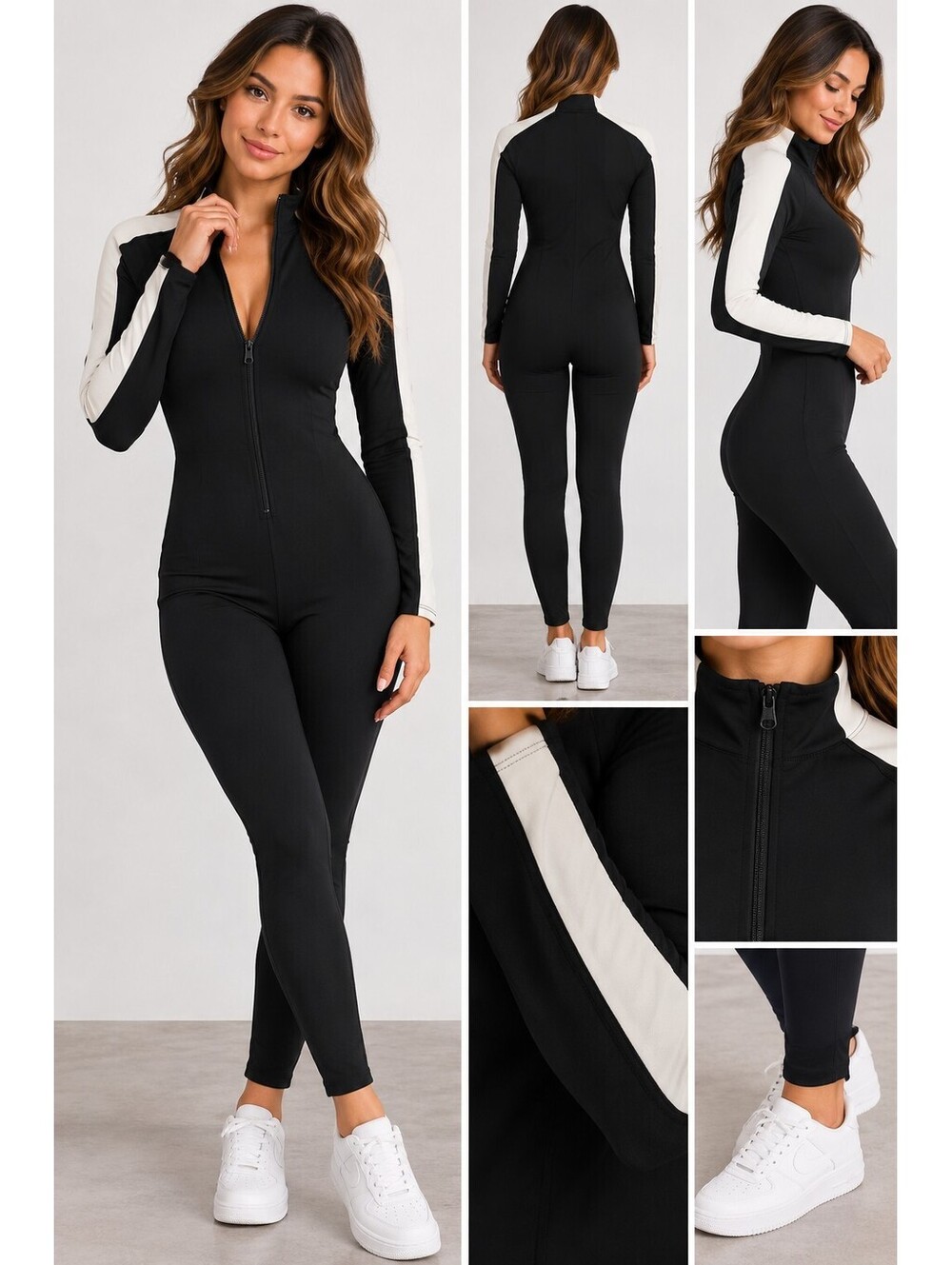 Shoedazzle Black & White Zip Front Jumpsuit